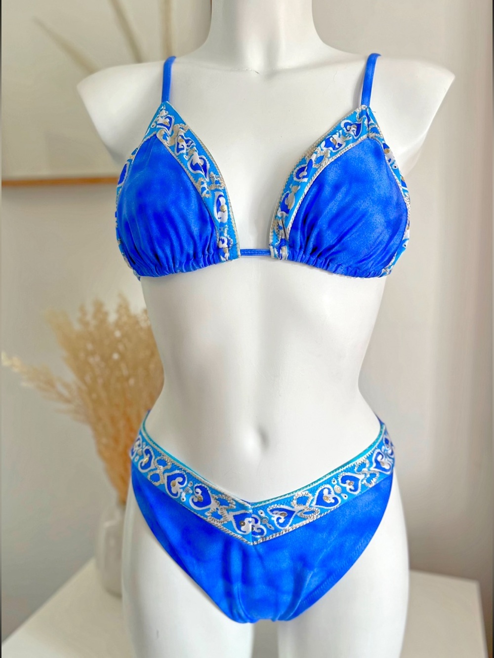 Vintage gottex royal blue gold trim Santorini string bikini